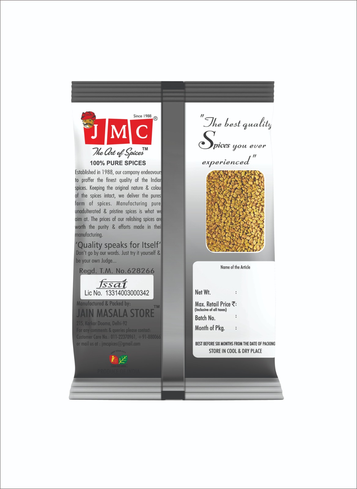 JMC Bold Methi Dana Fenugreek Seeds Back
